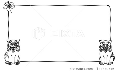 Shisa 和芙蓉簡單的線條畫框背景 Shisa 和芙蓉簡單的線條畫框背景 124870746