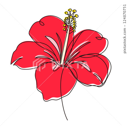 一幅時尚的芙蓉花一筆彩色插圖 124870751