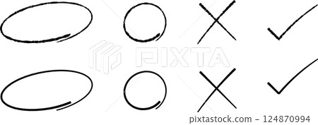 Teacher's grading red pen circle, cross and check mark 2 124870994