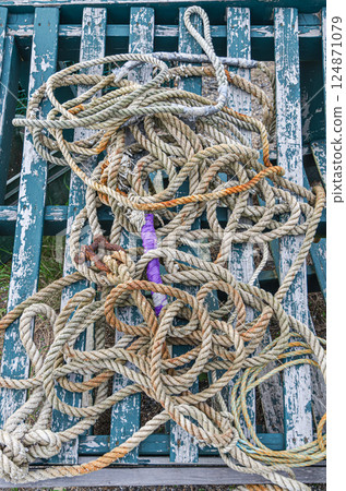 Close up of fishing ropes Close up of fishing ropes 124871079