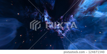 Deep Blue Nebula Background with Bright Star Clouds in Space Deep Blue Nebula Background with Bright Star Clouds in Space 124871340