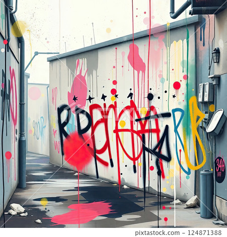 Grungy background. Chaotic design with layered ink drops and dramatic splashes. 124871388