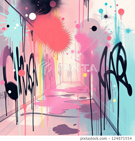 Grungy background. Chaotic design with layered ink drops and dramatic splashes. 124871554