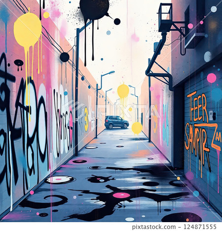 Grungy background. Chaotic design with layered ink drops and dramatic splashes. 124871555