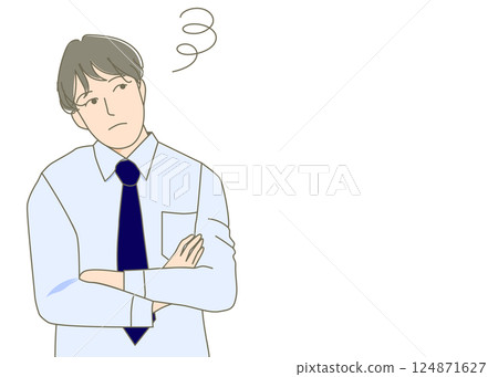 圖：一位日本商人雙手交叉，正在沉思，上半身正面 124871627
