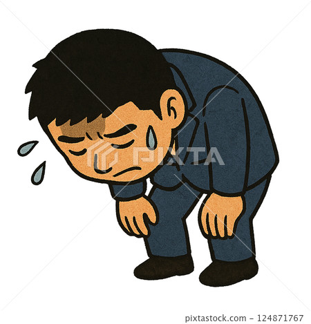 我精疲力竭，心情低落......我已經到了極限......一個沒有動力、精疲力竭的商人的插圖 124871767