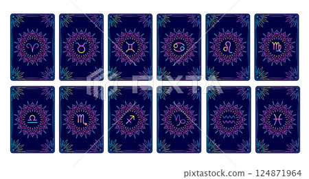 Collection of tarot cards with zodiac signs Collection of tarot cards with zodiac signs 124871964