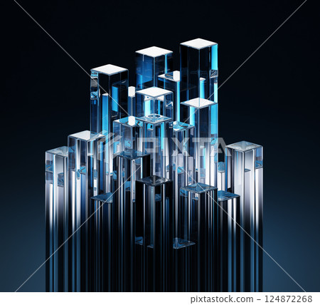3d glass transparent rectangle pillars with light blue gradient on dark background. Abstract black bg with crystal geometric columns or ice blocks. Render digital tech graphic design. 3D illustration 3d glass transparent rectangle pillars with light blue gradient on dark background. Abstract black bg with crystal geometric columns or ice blocks. Render digital tech graphic design. 3D illustration 124872268