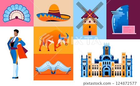 Spanish culture and tradition - set of flat design style objects 124872577