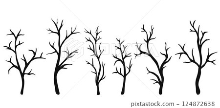 Silhouette of bare leafless trees set 124872638