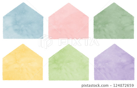 A set of house-shaped frames with watercolor textures 124872659