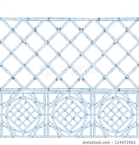Vintage lattice pattern featuring bamboo and cane webbing, illustrated as a pattern. This geometric ornament is inspired by traditional Chinese design. 124872662