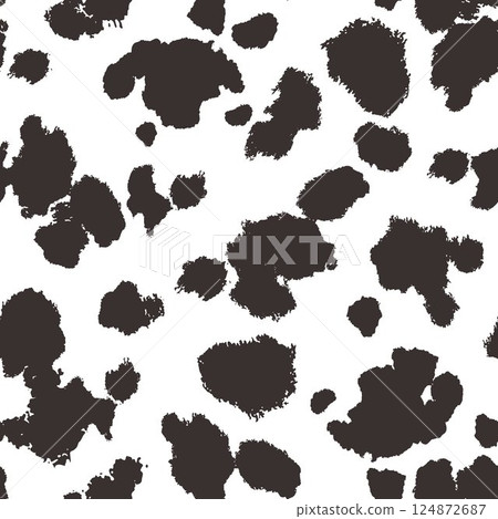 Seamless animal pattern. Cowhide texture with black spots on white. Mammal fur print. Leather design. Vector illustration Seamless animal pattern. Cowhide texture with black spots on white. Mammal fur print. Leather design. Vector illustration 124872687