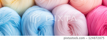Close-up of colorful yarn in pastel colors. Close-up of colorful yarn in pastel colors. 124872875