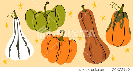 Pumpkin autumn harvest doodle illustrations 124872990