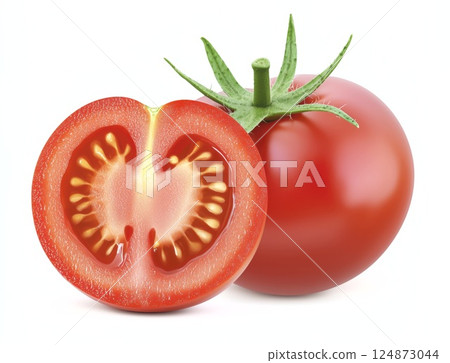 Whole and sliced tomato isolated on white background with clipping path Whole and sliced tomato isolated on white background with clipping path 124873044