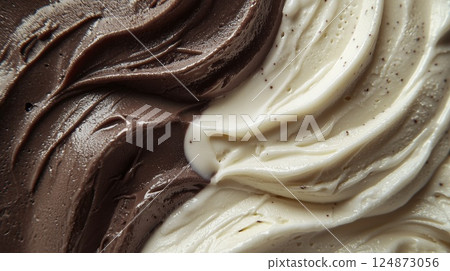 Delicious double chocolate and vanilla swirl ice cream with creamy texture Delicious double chocolate and vanilla swirl ice cream with creamy texture 124873056