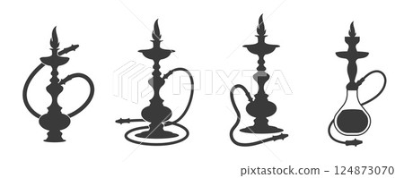 Four Black Hookah Silhouettes Set in a vector illustration. 124873070