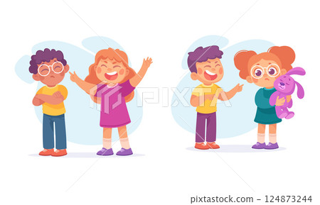 Angry Kids Bullying and Abusing the Weak Agemate Teasing and Laughing at Them Vector Set Angry Kids Bullying and Abusing the Weak Agemate Teasing and Laughing at Them Vector Set 124873244