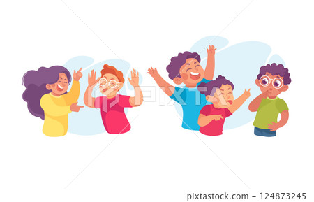 Angry Kids Bullying and Abusing the Weak Agemate Teasing and Laughing at Them Vector Set 124873245