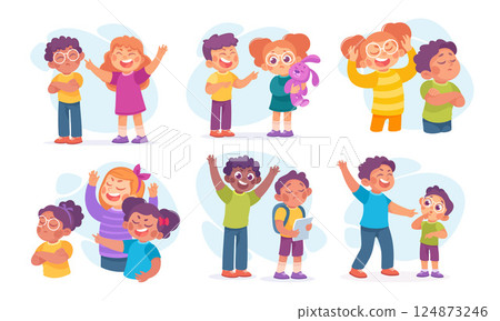 Angry Kids Bullying and Abusing the Weak Agemate Teasing and Laughing at Them Vector Set Angry Kids Bullying and Abusing the Weak Agemate Teasing and Laughing at Them Vector Set 124873246