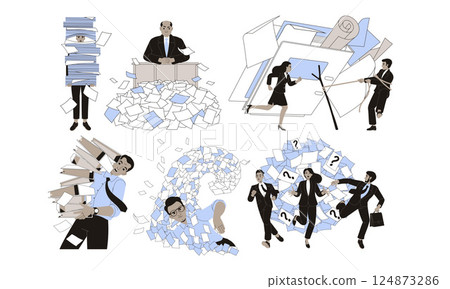 Various Illustrations Depicting Diverse Business Activities in the Modern Workplace Setting 124873286
