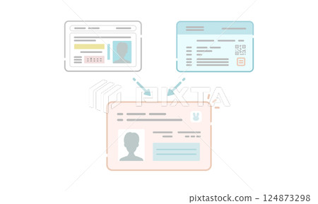 將駕駛執照和健康保險卡註冊並連結到個人編號卡的圖像說明（平面圖和線條圖） 124873298