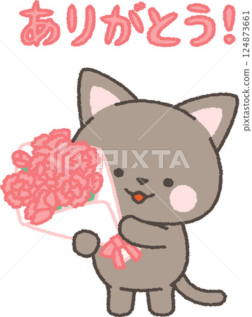 Black cat holding a bouquet of carnations Black cat holding a bouquet of carnations 124873661