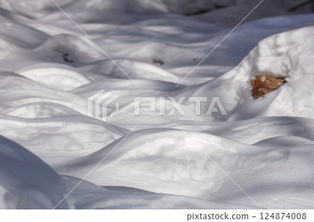 Wind sculpted patterns on snow surface. 124874008