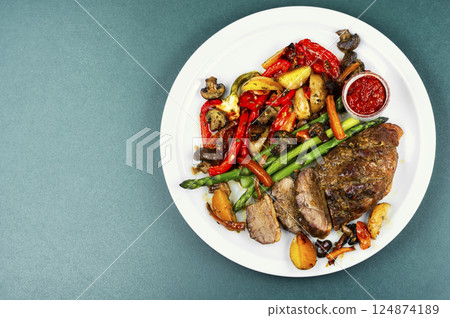 Duck breast meat fried. 124874189