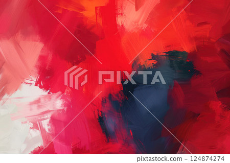 Painterly texture abstract background using bold bright brushstrokes with a red color palette. 124874274