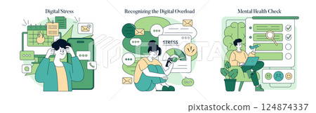 National Mental Health Awareness focuses on understanding digital stress and overload. This concept highlights recognizing emotional challenges, promoting well-being, and conducting mental health National Mental Health Awareness focuses on understanding digital stress and overload. This concept highlights recognizing emotional challenges, promoting well-being, and conducting mental health 124874337