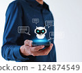 Human Chat with AI or Artificial Intelligence. 124874549