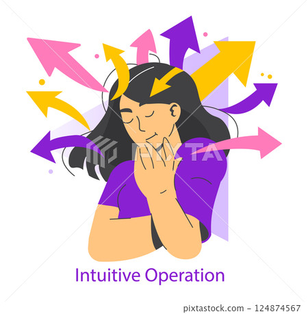 Illustration of intuitive operation concepts, showcasing a person engaged in deep thought surrounded by arrows indicating direction and decision-making. Emphasizes clarity, focus, and creativity in Illustration of intuitive operation concepts, showcasing a person engaged in deep thought surrounded by arrows indicating direction and decision-making. Emphasizes clarity, focus, and creativity in 124874567
