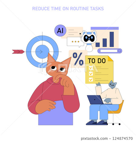 The illustration represents managers using AI to optimize their work processes. It highlights the integration of technology to enhance productivity, task management, and efficiency in daily routines The illustration represents managers using AI to optimize their work processes. It highlights the integration of technology to enhance productivity, task management, and efficiency in daily routines 124874570