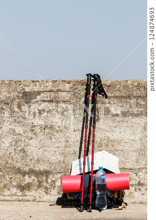 Outdoor gear left outside. Outdoor gear left outside. 124874693