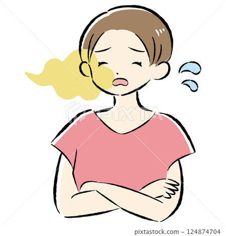 Illustration of a woman suffering from a bad smell Illustration of a woman suffering from a bad smell 124874704