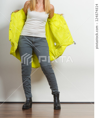Fashion girl in jacket. Fashion girl in jacket. 124874814