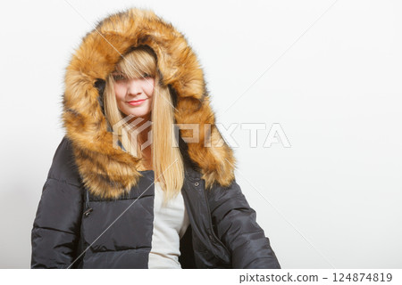 Fashion girl in jacket. 124874819
