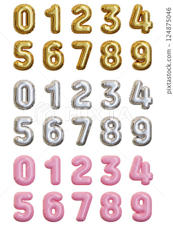 gold silver pink number balloon 3D graphic 124875046