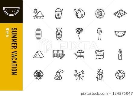 Summer vacation line icons 124875047