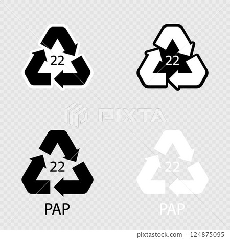 Paper recycling symbol PAP 22 set. 124875095