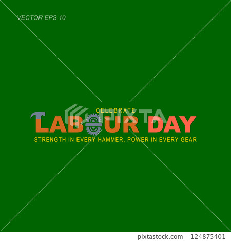 Celebrate Labour Day with Gear and Hammer Icons on Green Background 124875401