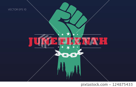 Juneteenth Freedom Day Solidarity with Raised Fist and Broken Chains 124875433