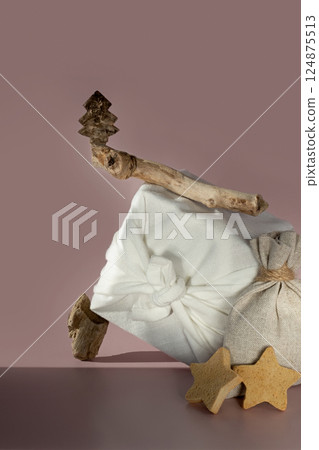 Christmas tree made of natural natural materials. Derave bark decoration. zero gravity. levitation. Christmas tree made of natural natural materials. Derave bark decoration. zero gravity. levitation. 124875513