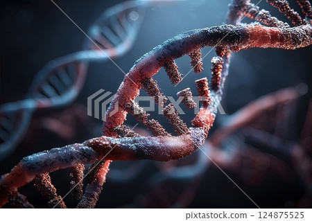 Digitized DNA molecule. The intricate design of this digitized DNA molecule showcases the beauty of genetic material and its essential functions. 124875525