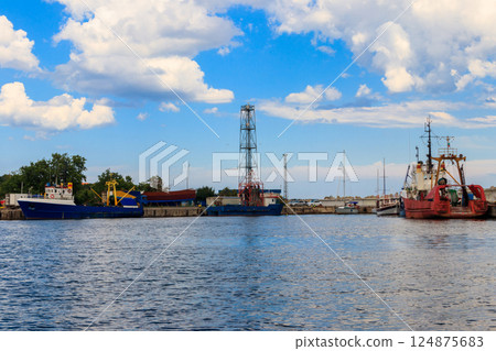 Fishing trawlers in port in Nessebar, Bulgaria 124875683