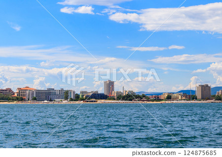 View of the Black sea and Sunny Beach resort in Bulgaria. View from a sea 124875685