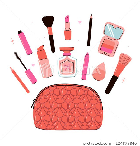 Set of graphic elements of makeup items. Vector graphics. 124875840