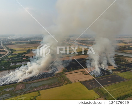 field, fire, smoke 124876029